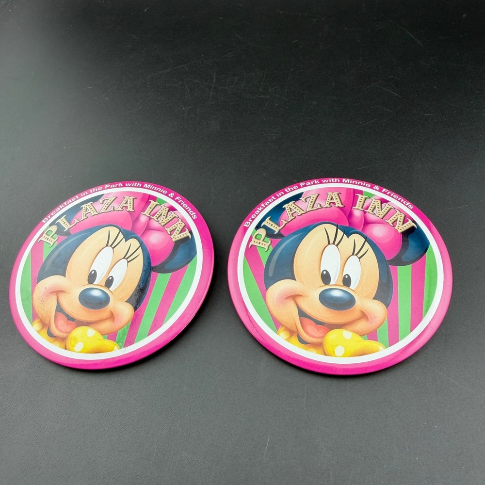 Disney Plaza Inn Breakfast with Minnie & Friends Pinback Button Set of 2 Pink